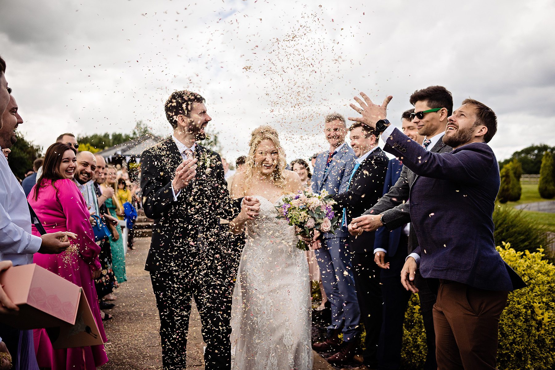 Natural confetti Wedding Photography in Staffordshire